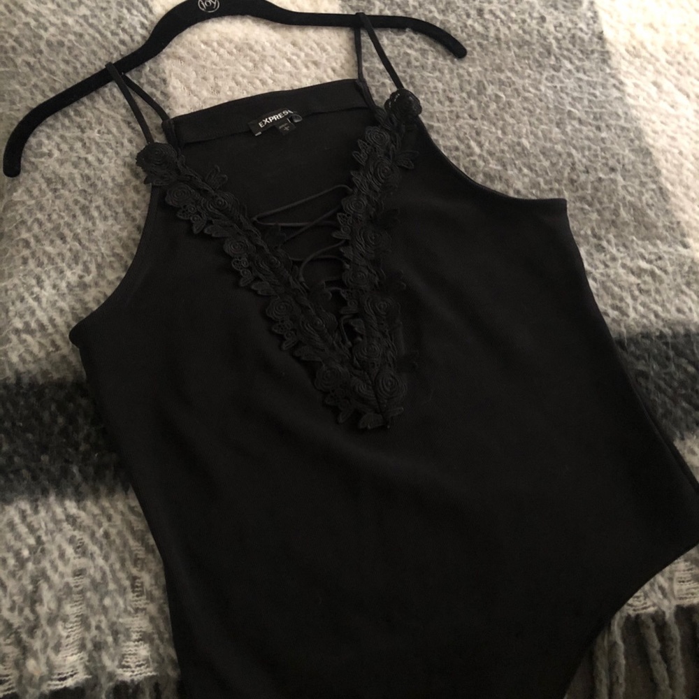 Express Black Lace Trim Bodysuit